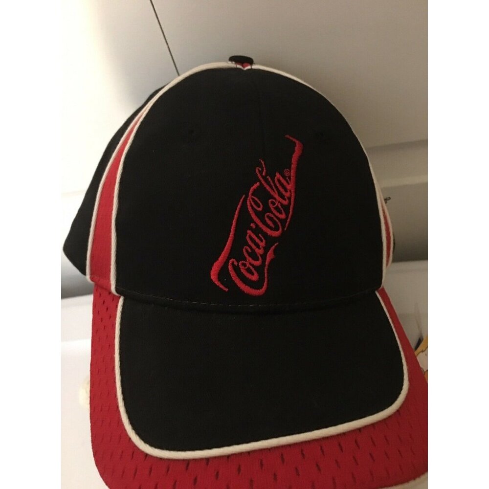 Coca-Cola Trucker Baseball Cap Black w/Red Lettering Bottle Silhouette R…